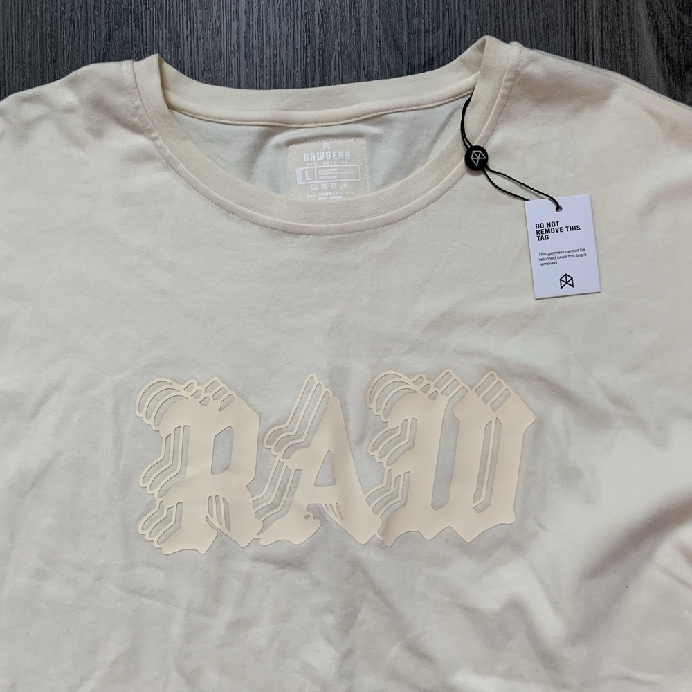 RawGear Long Sleeve Shirt Tshirt Yellow Cream Puff‎ Chest Logo Large Workout